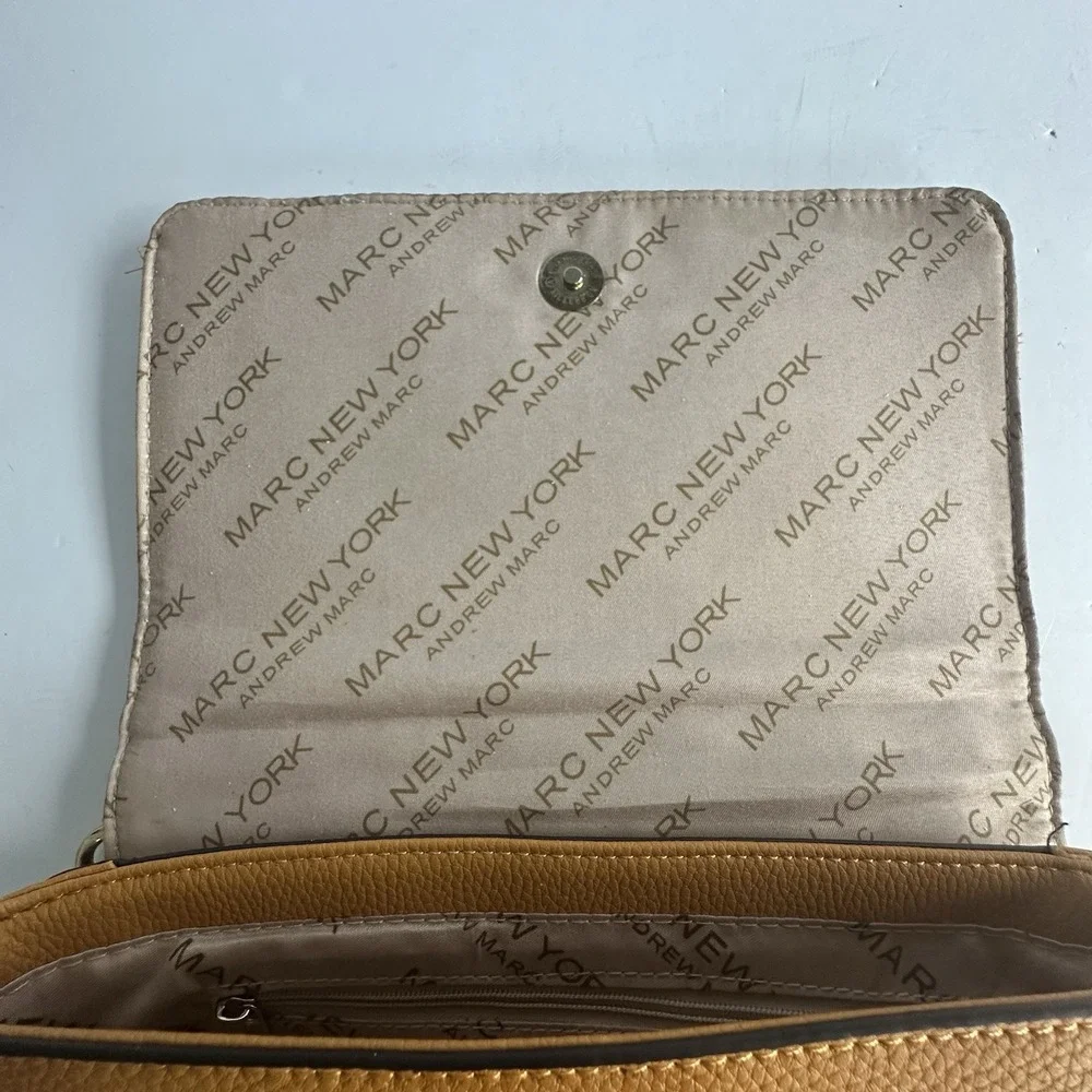 Marc NY‎ Andrew Marc Pebbled Leather Quilted Flap Purse Handbag Mustard Gold Y2K